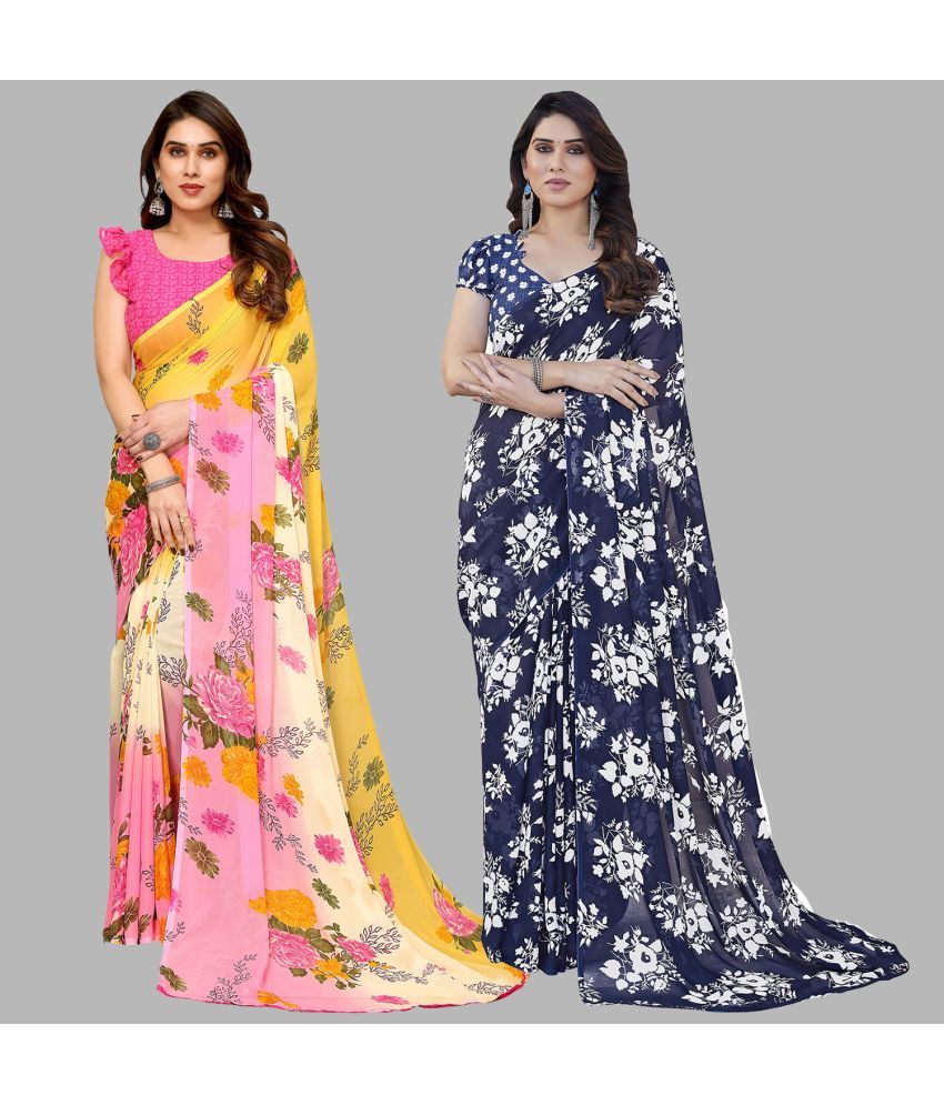     			Kashvi Sarees Georgette Printed Saree With Blouse Piece - Multicolor ( Pack of 2 )