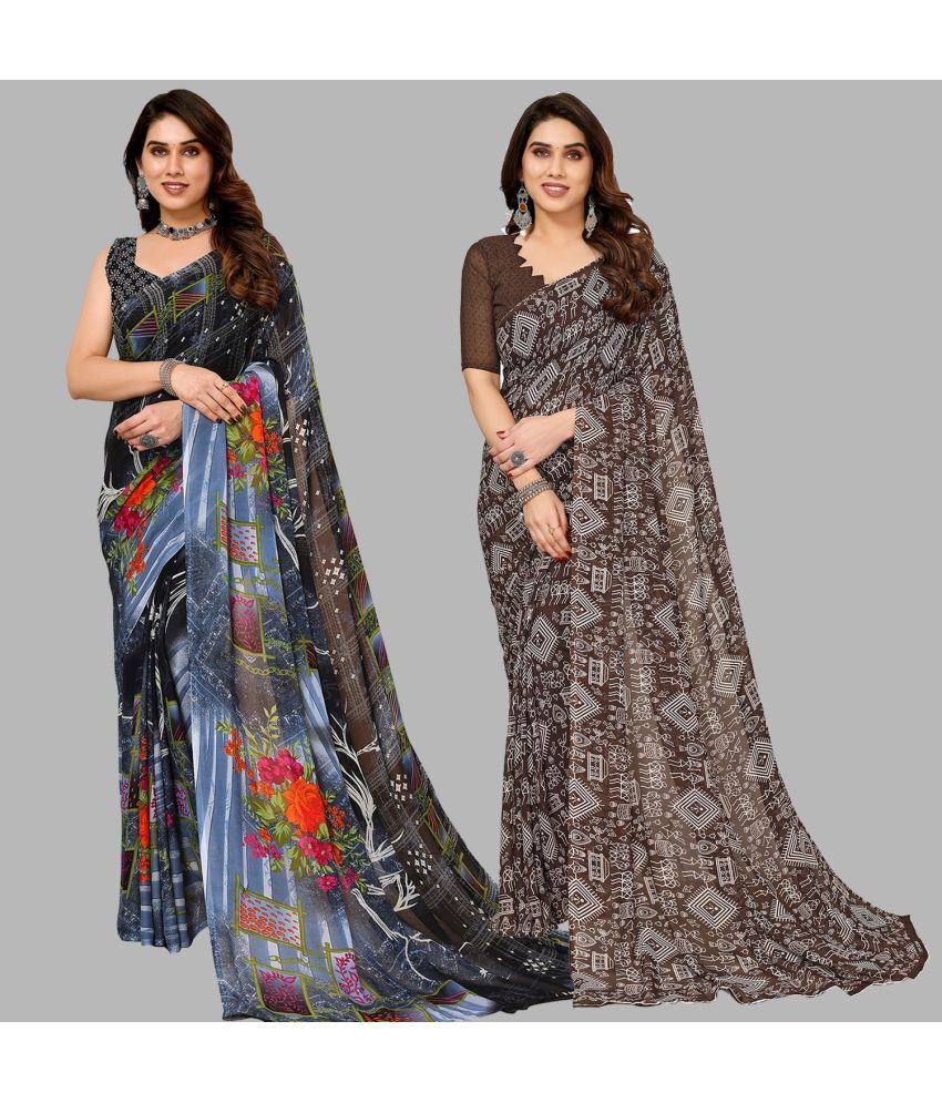     			Kashvi Sarees Georgette Printed Saree With Blouse Piece - Multicolor ( Pack of 2 )