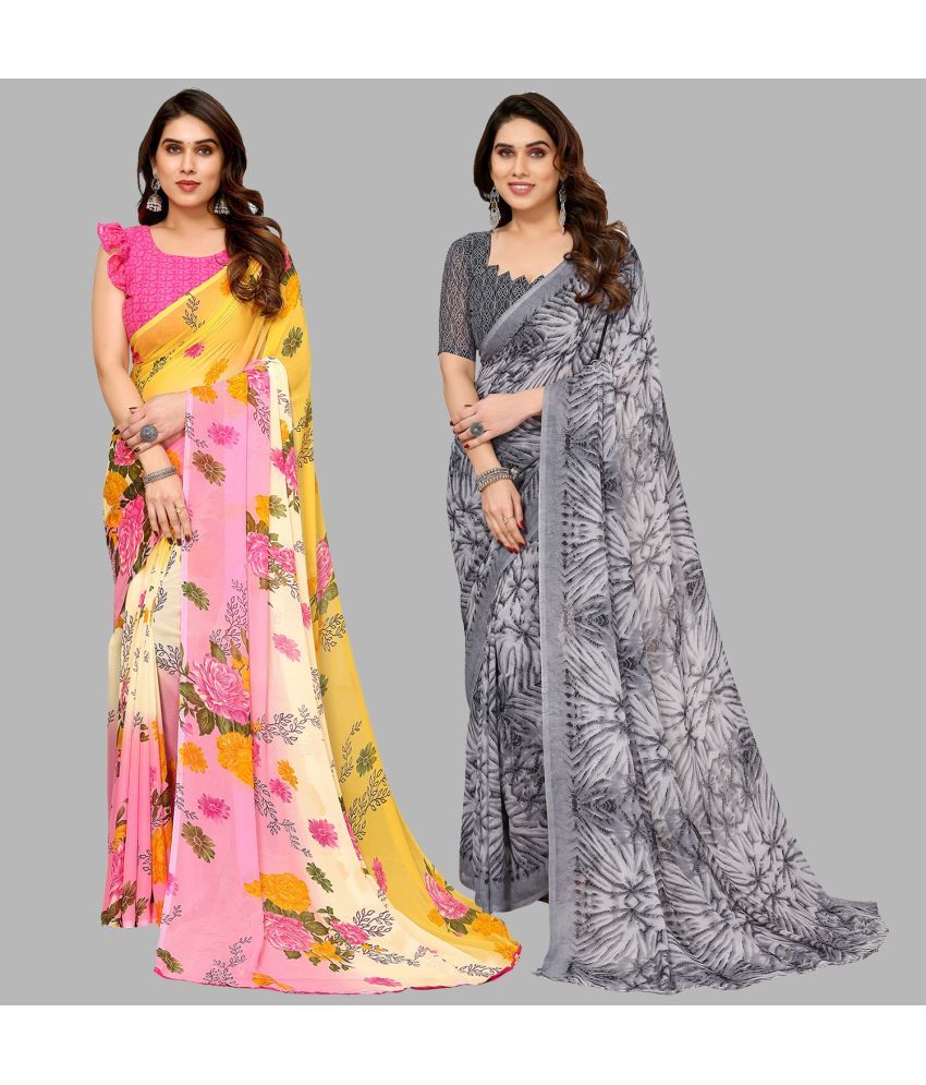     			Kashvi Sarees Georgette Printed Saree With Blouse Piece - Multicolor ( Pack of 2 )