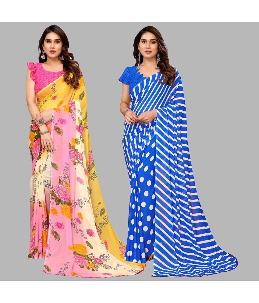     			Kashvi Sarees Georgette Printed Saree With Blouse Piece - Multicolor ( Pack of 2 )