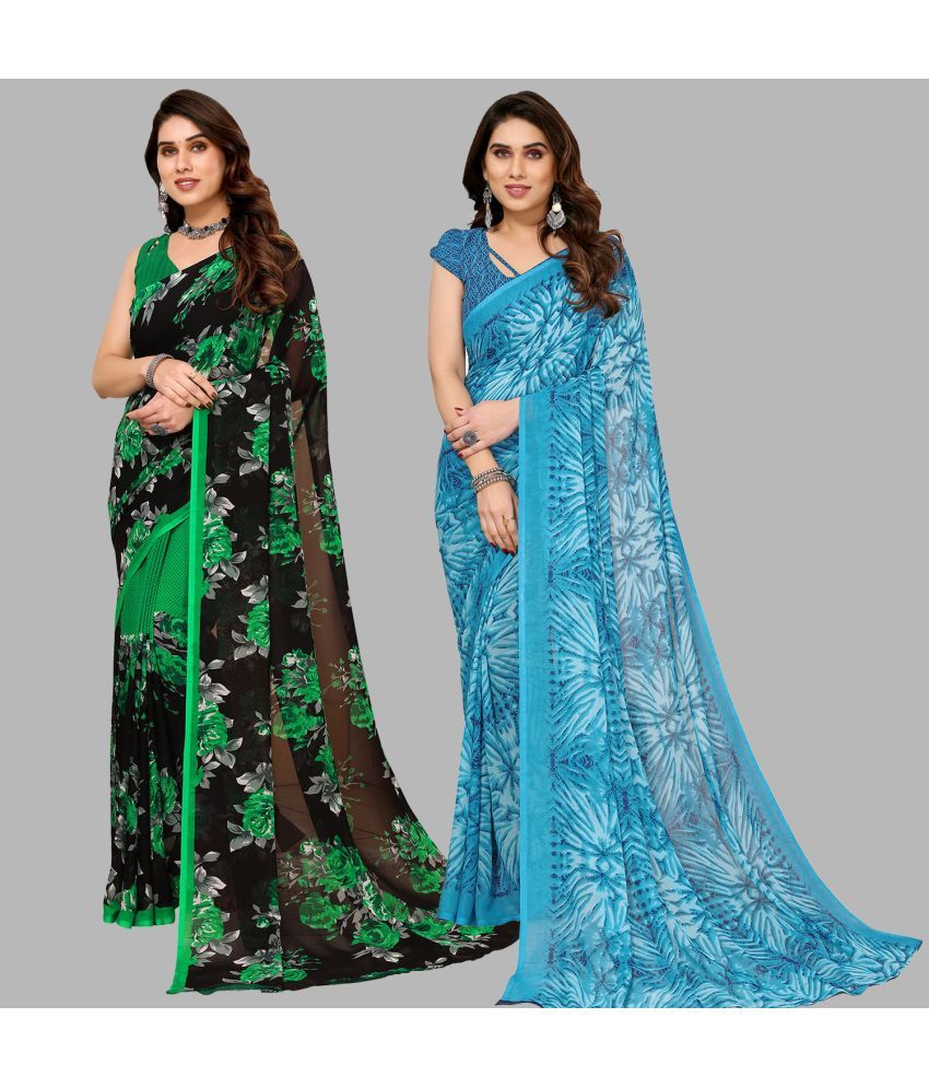     			Kashvi Sarees Georgette Printed Saree With Blouse Piece - Multicolor ( Pack of 2 )