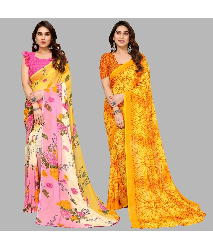     			Kashvi Sarees Georgette Printed Saree With Blouse Piece - Multicolor ( Pack of 2 )