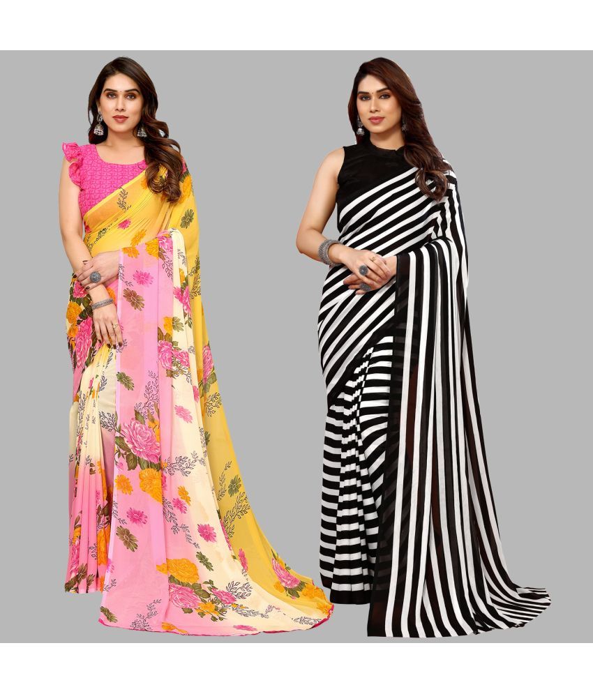     			Kashvi Sarees Georgette Printed Saree With Blouse Piece - Multicolor ( Pack of 2 )