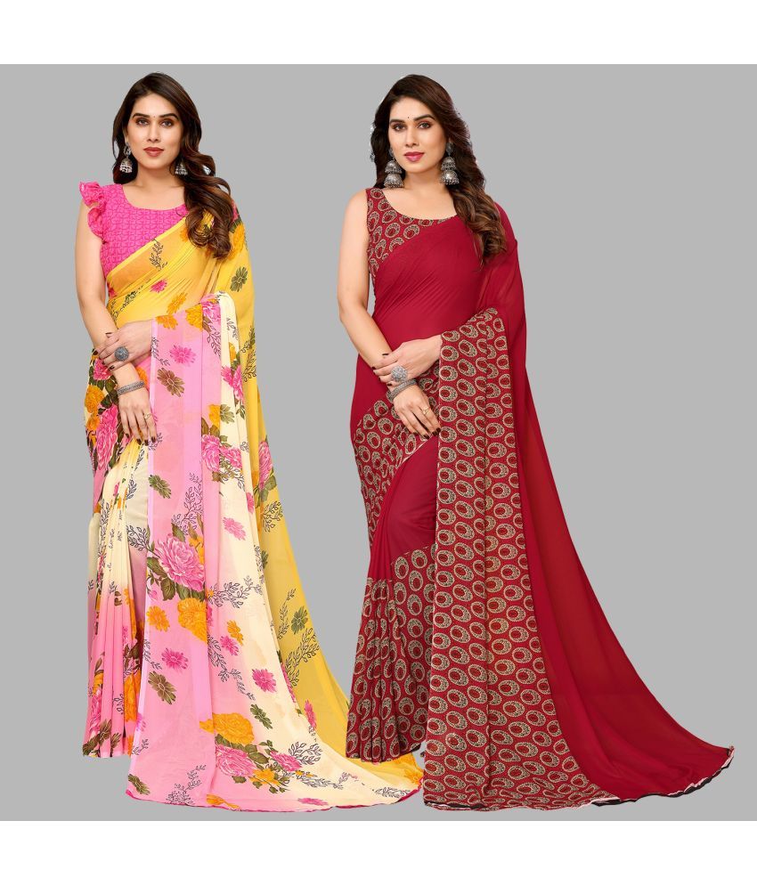     			Kashvi Sarees Georgette Printed Saree With Blouse Piece - Multicolor ( Pack of 2 )