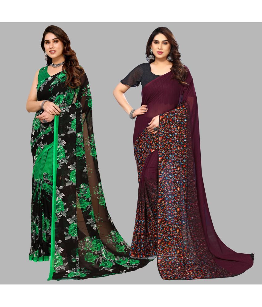     			Kashvi Sarees Georgette Printed Saree With Blouse Piece - Multicolor ( Pack of 2 )