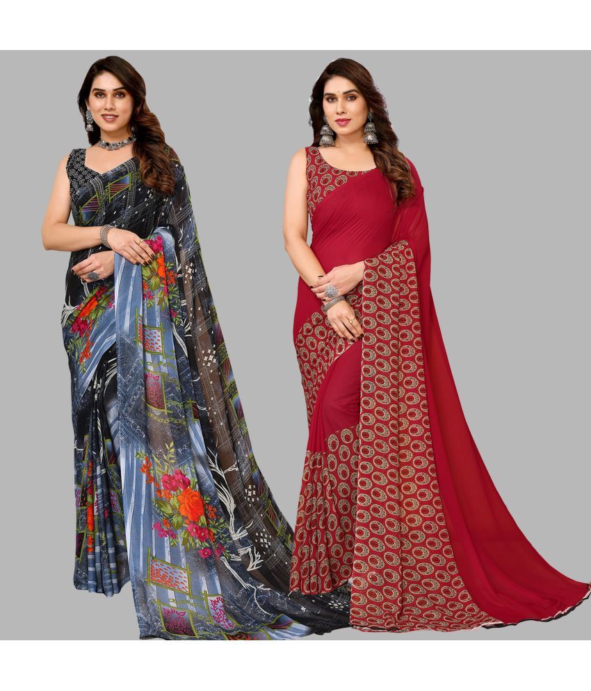     			Kashvi Sarees Georgette Printed Saree With Blouse Piece - Multicolor ( Pack of 2 )