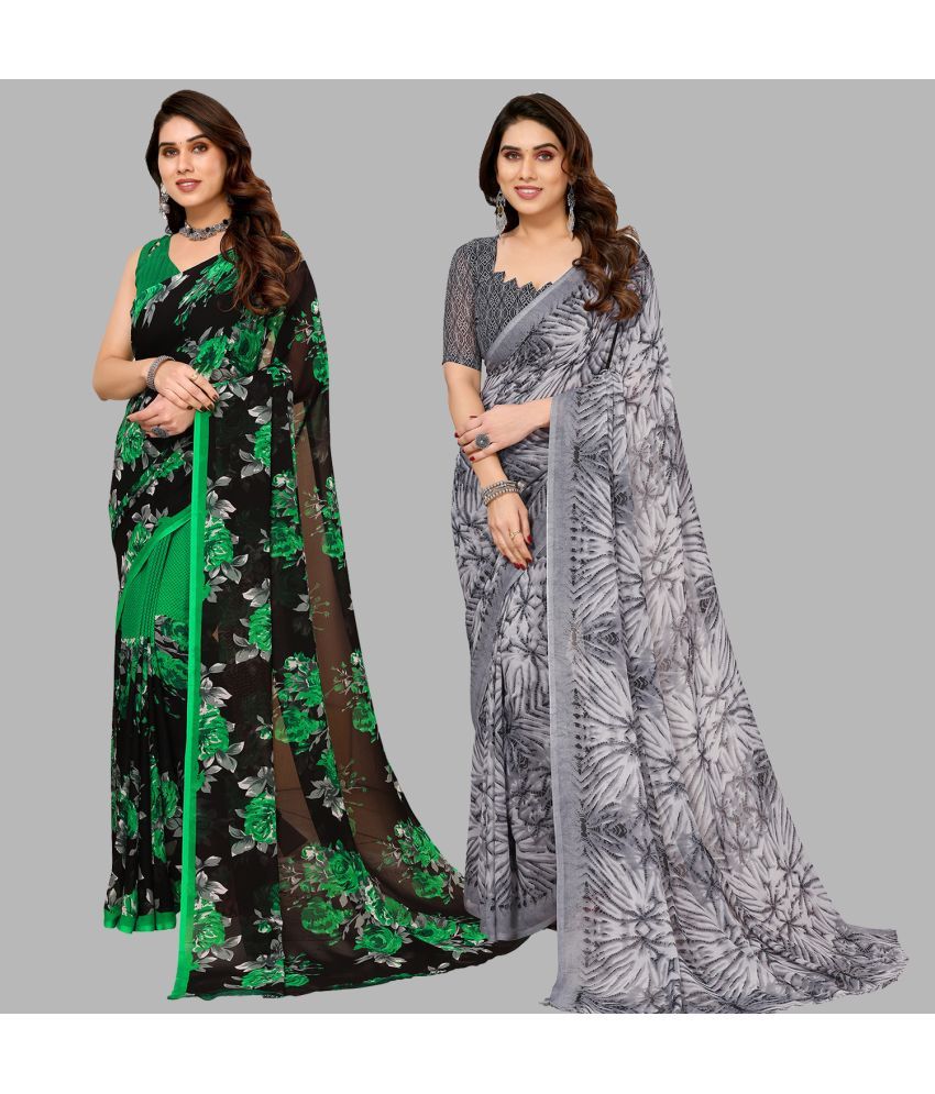     			Kashvi Sarees Georgette Printed Saree With Blouse Piece - Multicolor ( Pack of 2 )