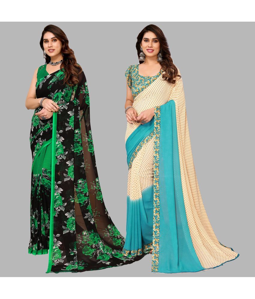     			Kashvi Sarees Georgette Printed Saree With Blouse Piece - Multicolor ( Pack of 2 )