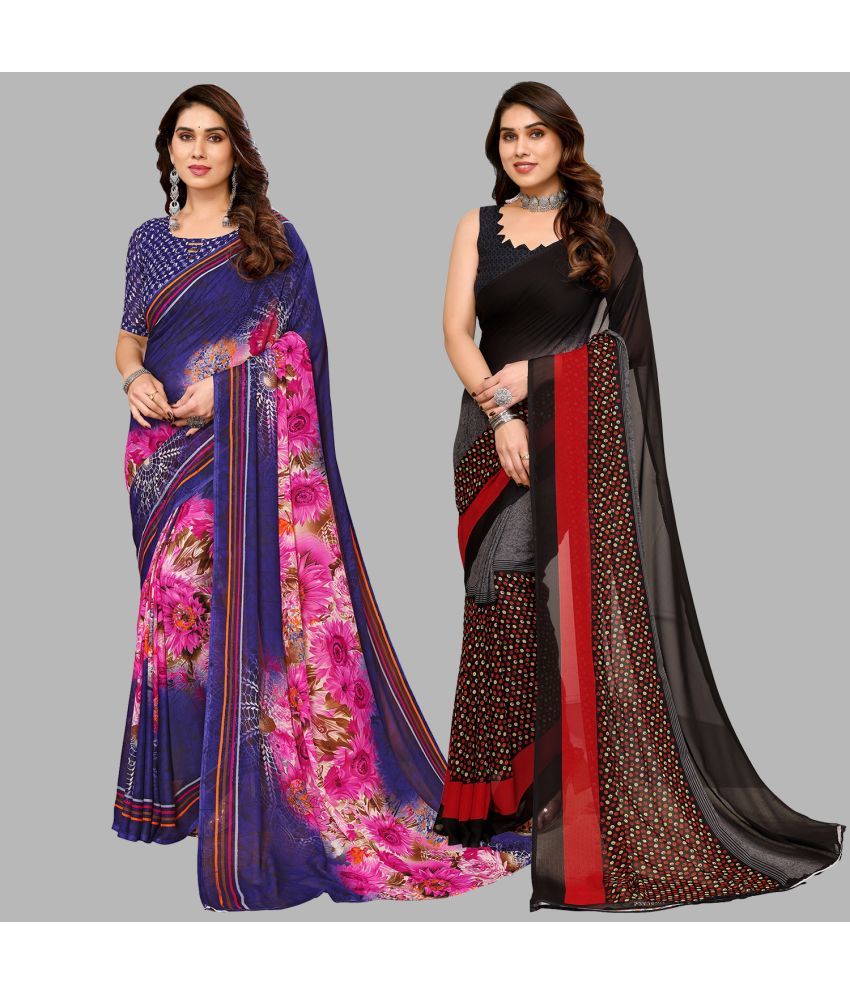     			Kashvi Sarees Georgette Printed Saree With Blouse Piece - Multicolor ( Pack of 2 )