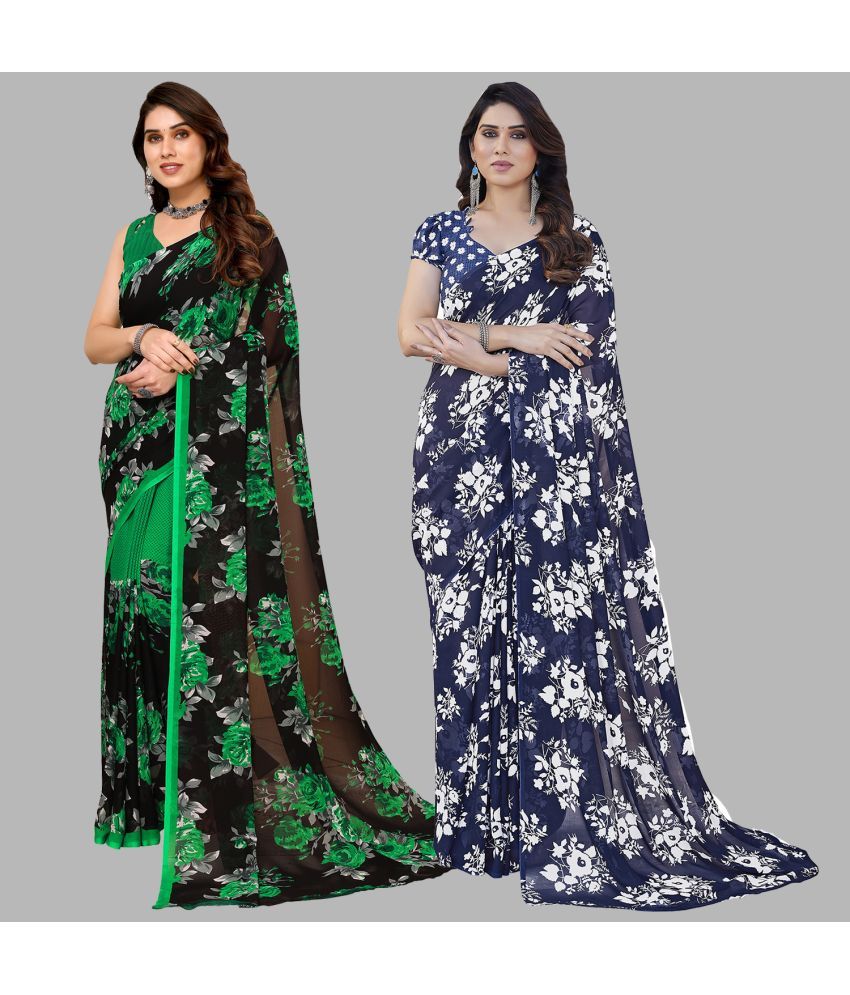     			Kashvi Sarees Georgette Printed Saree With Blouse Piece - Multicolor ( Pack of 2 )