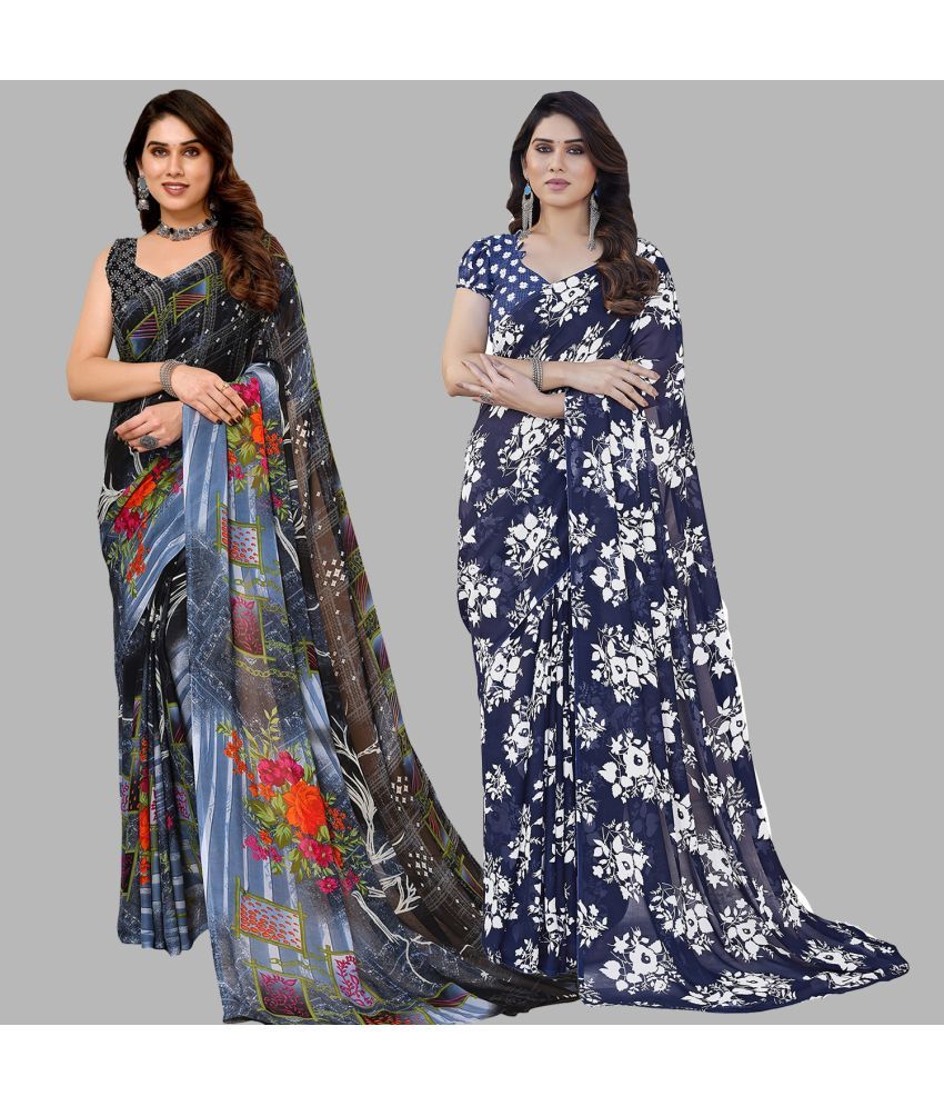     			Kashvi Sarees Georgette Printed Saree With Blouse Piece - Multicolor ( Pack of 2 )