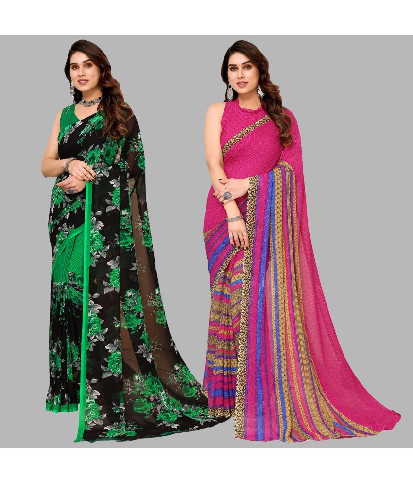     			Kashvi Sarees Georgette Printed Saree With Blouse Piece - Multicolor ( Pack of 2 )