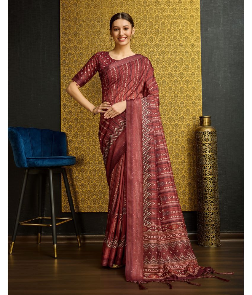     			Rekha Maniyar Fashions Silk Printed Saree With Blouse Piece - Maroon ( Pack of 1 )