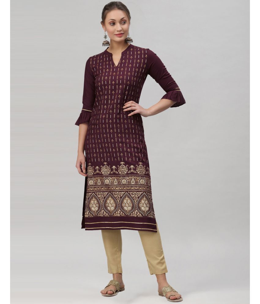     			Skylee Rayon Printed Straight Women's Kurti - Maroon ( Pack of 1 )