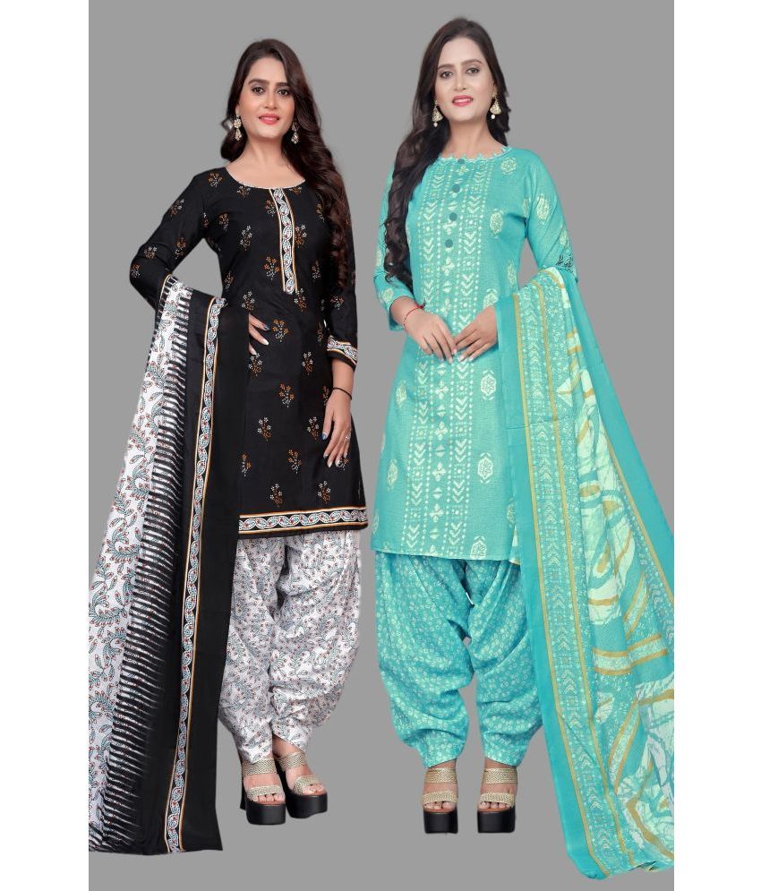     			WOW ETHNIC Unstitched Cotton Blend Printed Dress Material - Multicolor ( Pack of 2 )