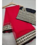 Poshvariety Net Printed Saree With Blouse Piece - Red ( Pack of 1 )