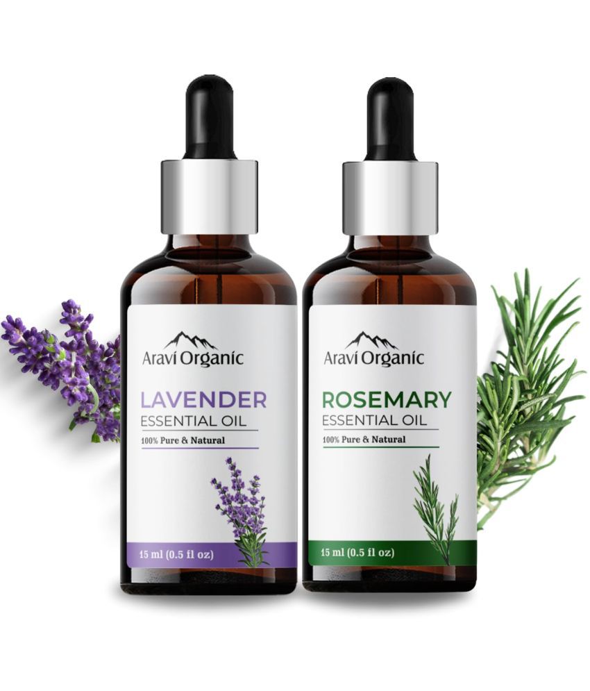     			Aravi Organic Lavender & Rosemary Essential Oil Combo-100% Pure Therapeutic Grade Aromatherapy Oil for Skin, Hair, & Face - Natural Refreshing Scent-Pack Of 2 - 15 ml