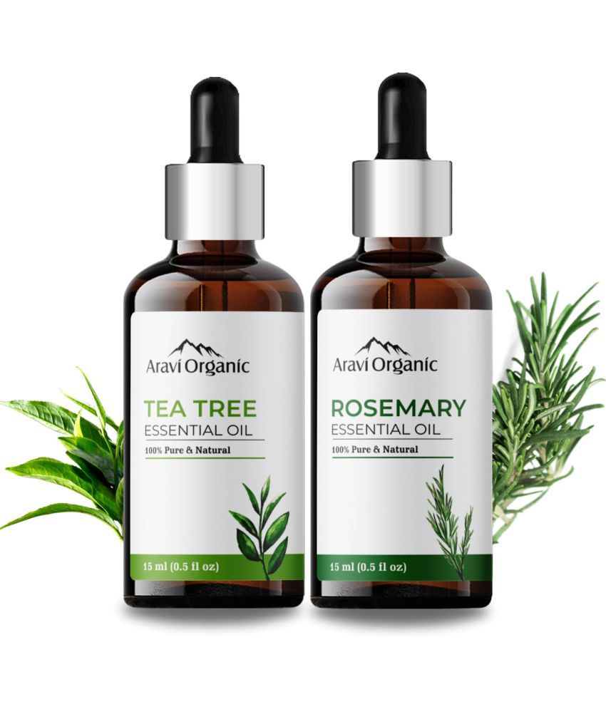     			Aravi Organic Rosemary & Tea Tree Essential Oil Combo-100% Pure Therapeutic Grade Aromatherapy Oil for Skin, Hair, & Face - Natural Refreshing Scent-Pack Of 2 - 15 ml