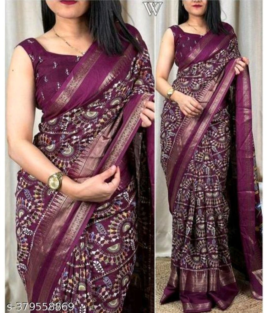     			Bhuwal Fashion Crepe Printed Saree With Blouse Piece - Wine ( Pack of 1 )