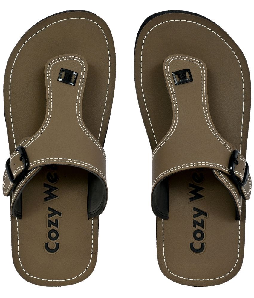     			Cozy Wear Khaki Men's Leather Slipper