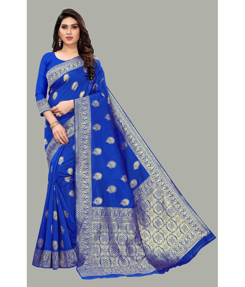     			GARIYA Banarasi Silk Embellished Saree With Blouse Piece - Blue ( Pack of 1 )