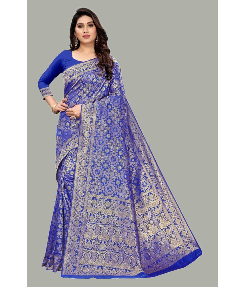     			GARIYA Banarasi Silk Embellished Saree With Blouse Piece - Blue ( Pack of 1 )