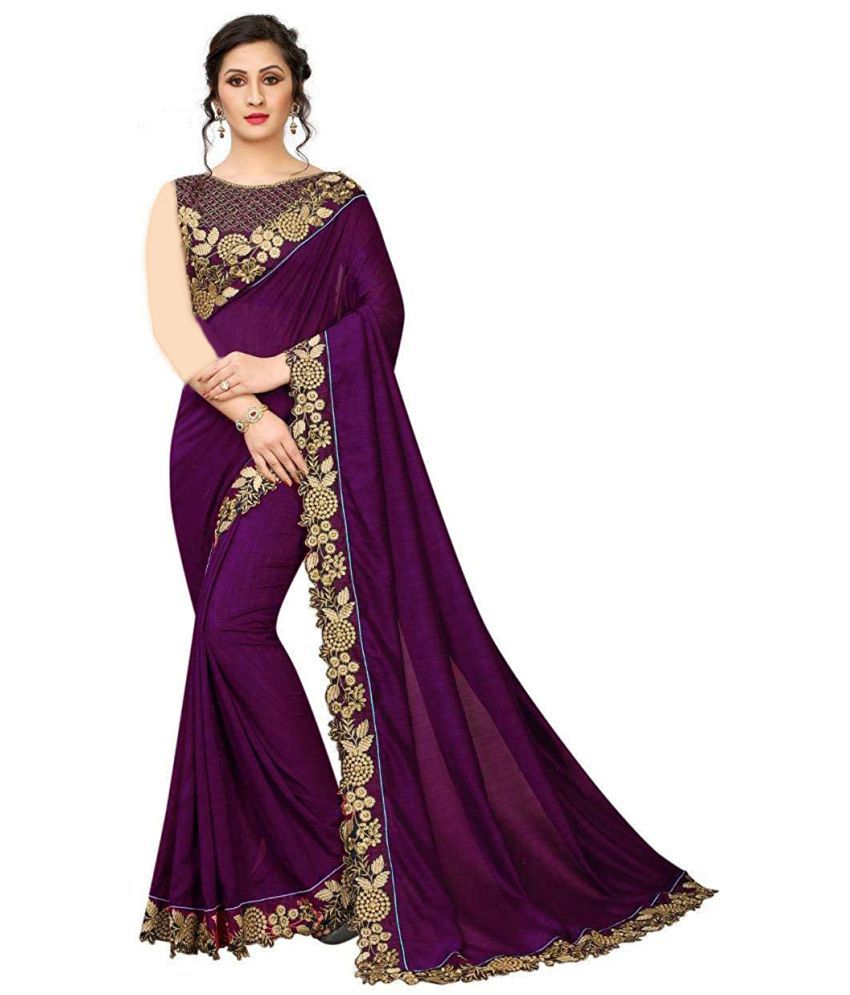     			Mactos Sarees Silk Embroidered Saree With Blouse Piece - Purple ( Pack of 1 )