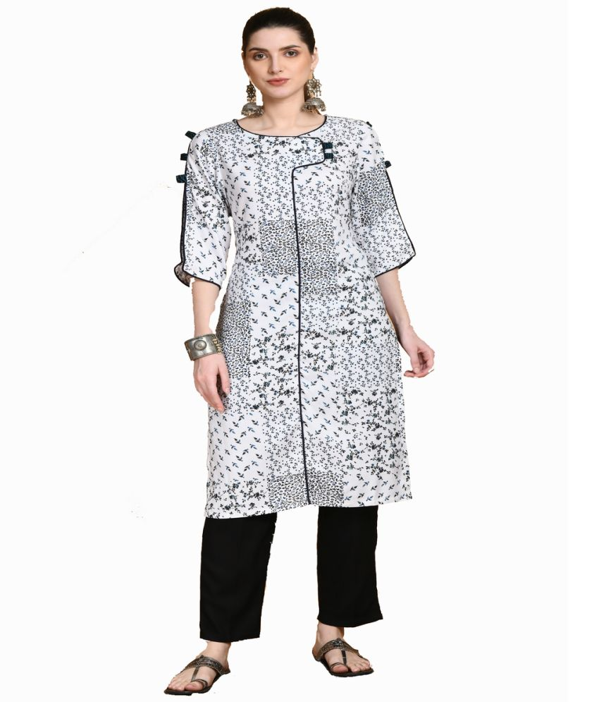     			Neel & Ned Rayon Printed Straight Women's Kurti - White ( Pack of 1 )