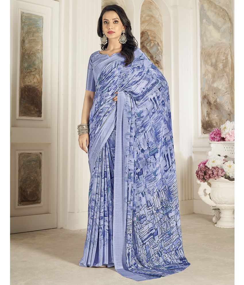     			Samah Crepe Printed Saree With Blouse Piece - SkyBlue ( Pack of 1 )