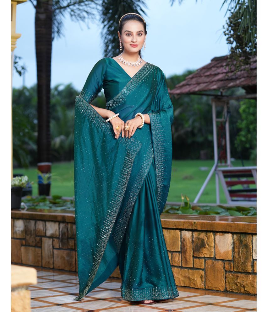     			Samah Georgette Embellished Saree With Blouse Piece - Teal ( Pack of 1 )