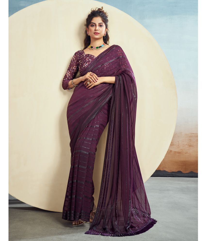     			Samah Georgette Embellished Saree With Blouse Piece - Wine ( Pack of 1 )