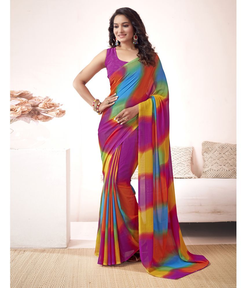     			Samah Georgette Printed Saree With Blouse Piece - Multicolour ( Pack of 1 )