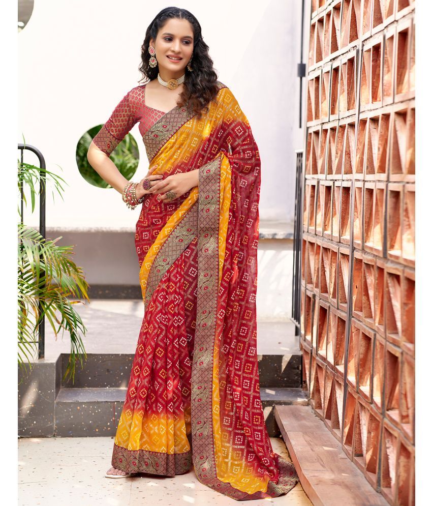     			Samah Georgette Printed Saree With Blouse Piece - Red ( Pack of 1 )