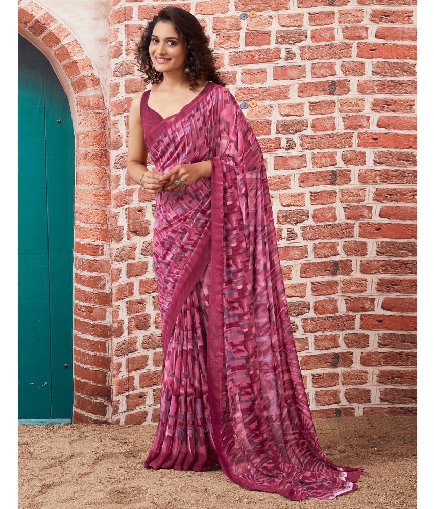     			Samah Georgette Printed Saree With Blouse Piece - Pink ( Pack of 1 )