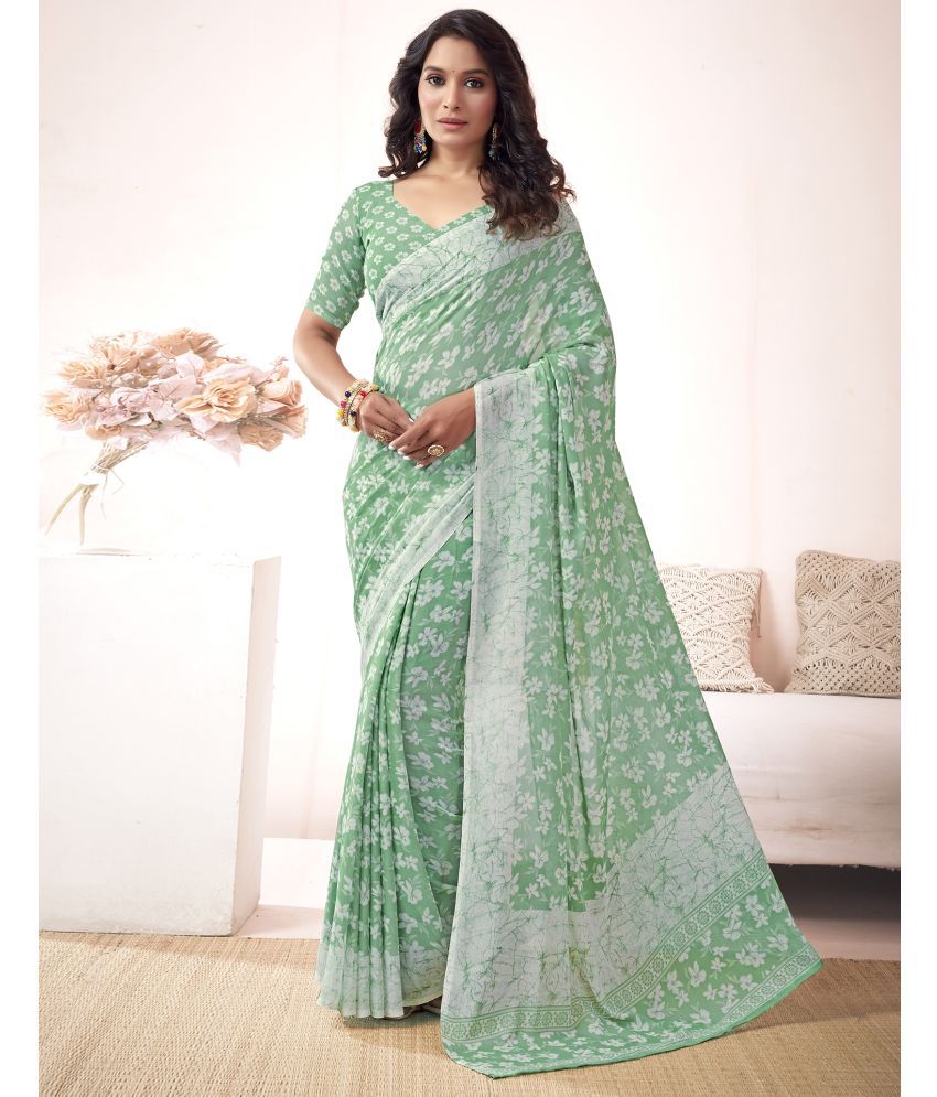     			Samah Georgette Printed Saree With Blouse Piece - Green ( Pack of 1 )