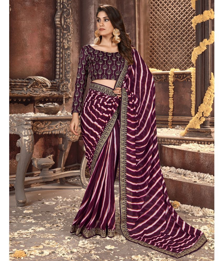     			Samah Georgette Printed Saree With Blouse Piece - Wine ( Pack of 1 )