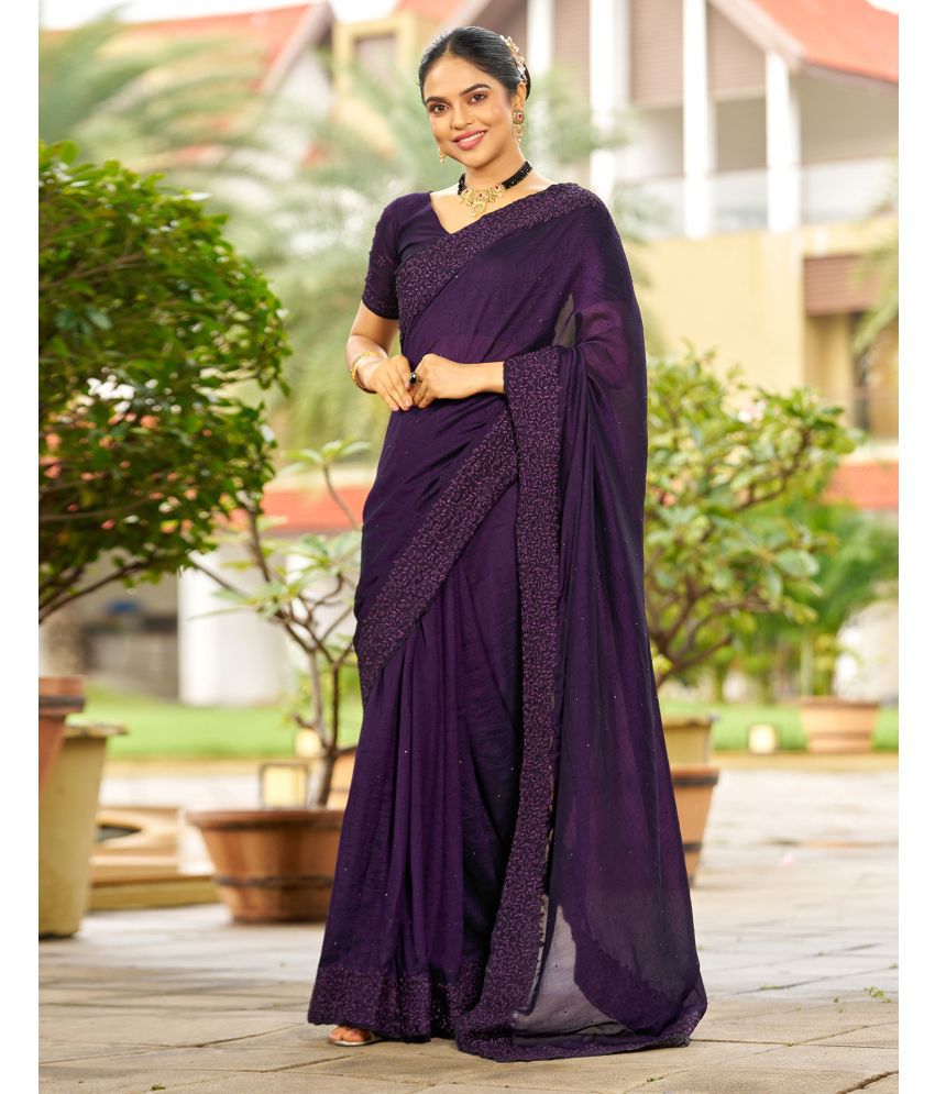     			Samah Silk Blend Embroidered Saree With Blouse Piece - Purple ( Pack of 1 )