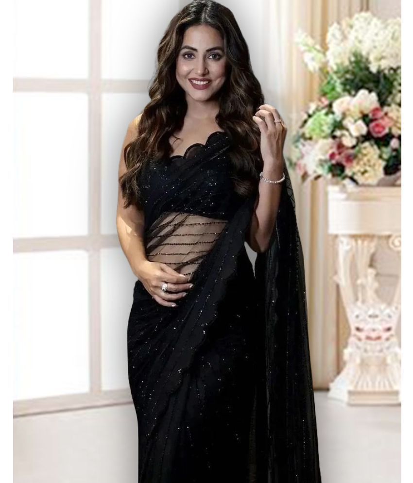     			kedar fab Georgette Embroidered Saree With Blouse Piece - Black ( Pack of 1 )