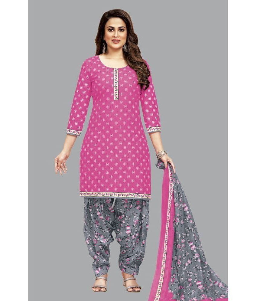     			shree jeenmata collection Cotton Printed Kurti With Patiala Women's Stitched Salwar Suit - Pink ( Pack of 1 )