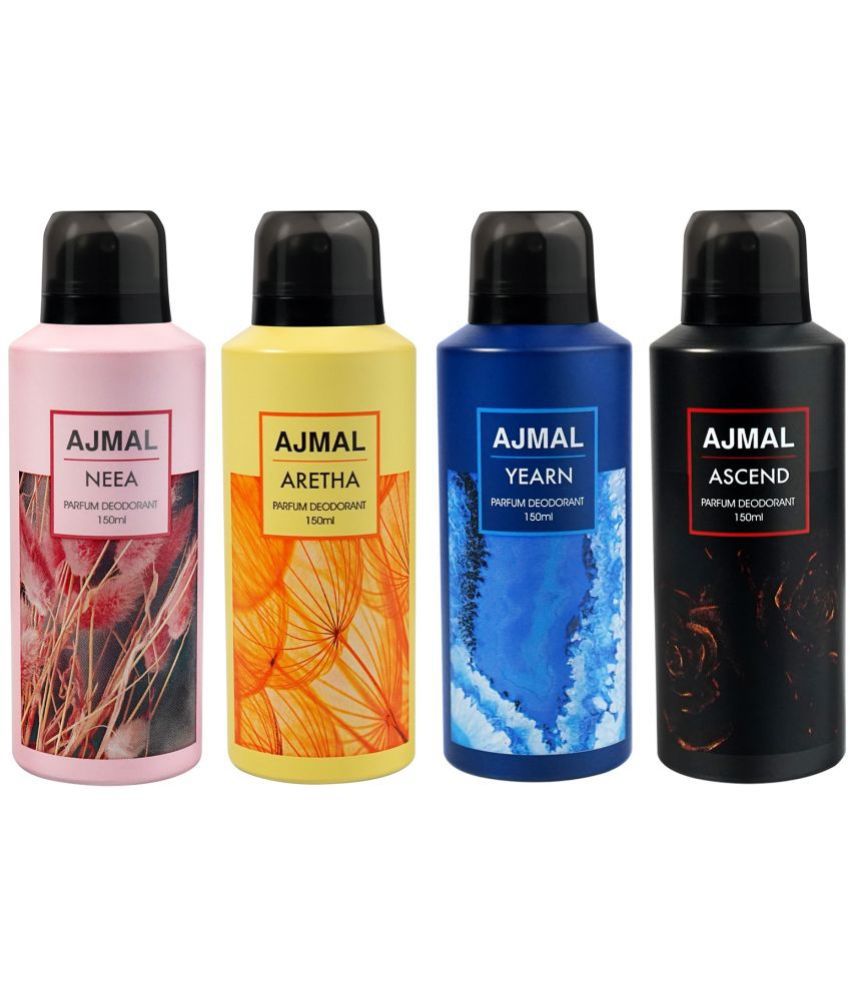    			AJMAL Neea, Aretha, Yearn and Ascend Deodorant Body Spray for Unisex 600 ml ( Pack of 4 )