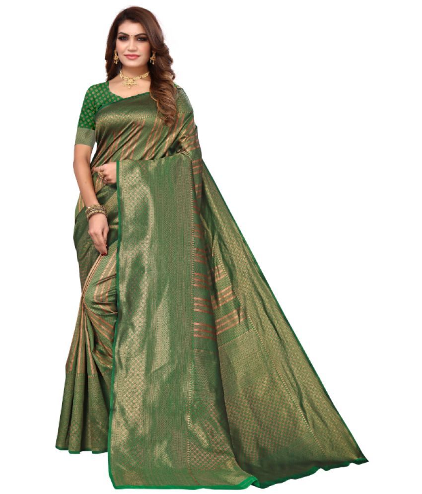     			Aadvika Banarasi Silk Printed Saree With Blouse Piece - Green ( Pack of 1 )