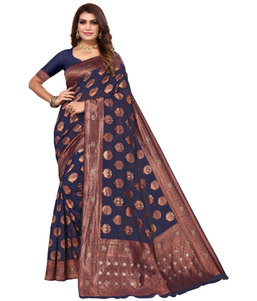     			Aadvika Banarasi Silk Printed Saree With Blouse Piece - Purple ( Pack of 1 )