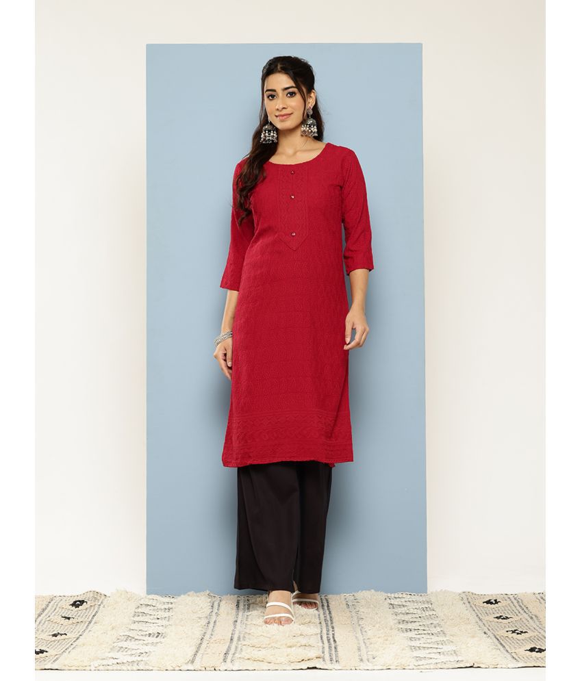     			Aarika Cotton Embroidered Straight Women's Kurti - Red ( Pack of 1 )