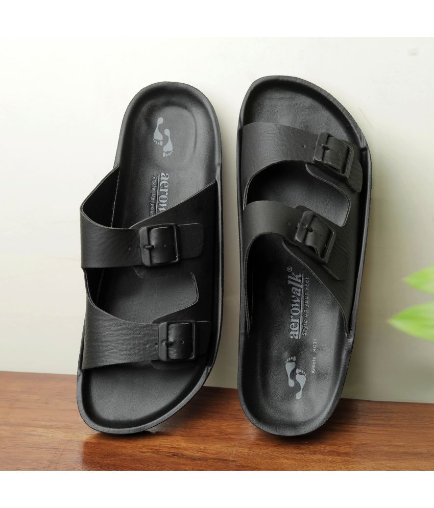     			Aerowalk Black Men's Slide Flip Flop