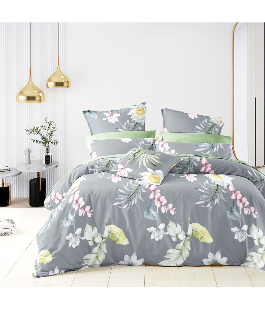     			CTF Bedding Microfiber Floral 1 Double Queen Size Bedsheet with 2 Pillow Covers - Dark Grey