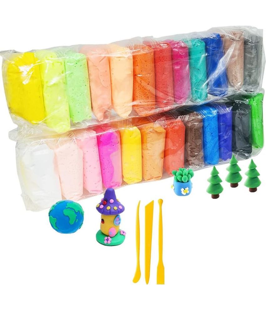     			ECLET (Pack of 12) Air Dry Clay, Colorful Children Soft Clay, Creative Art Crafts, Gifts for Kids-Multi Color. Non-Toxic Modeling Magic Fluffy Foam Bouncing Clay Putty Kit for Kids with Tools .126