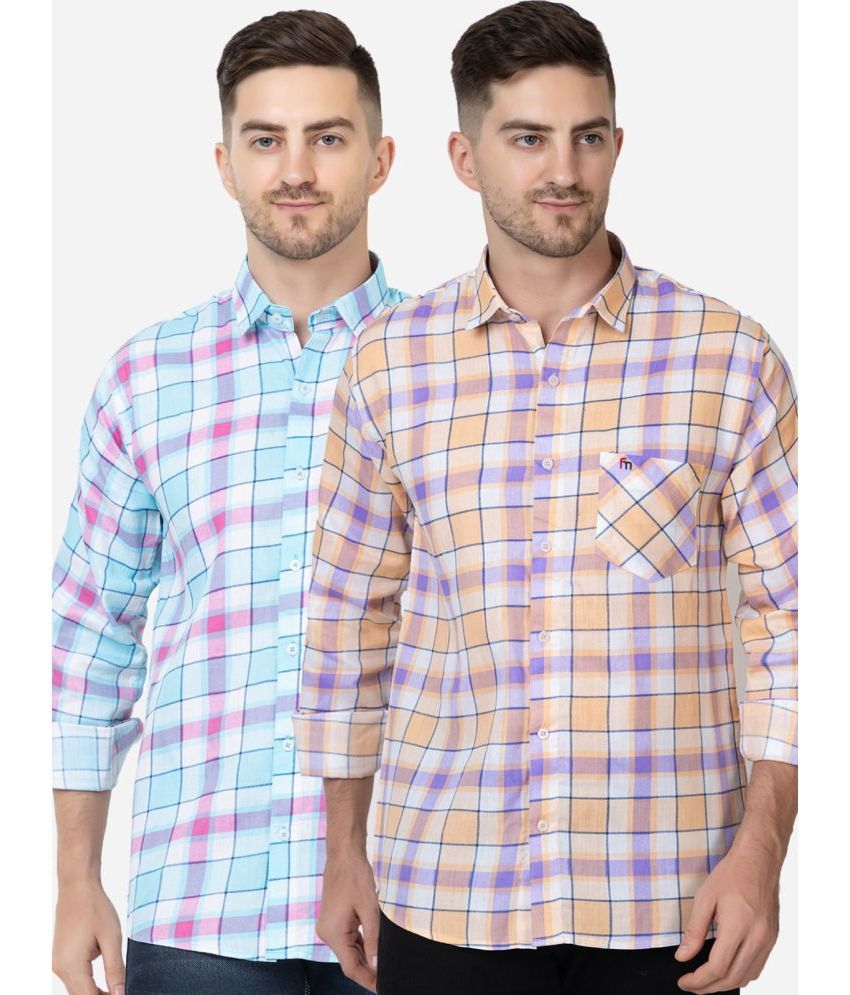     			FREKMAN 100% Cotton Regular Fit Checks Full Sleeves Men's Casual Shirt - Multi ( Pack of 2 )