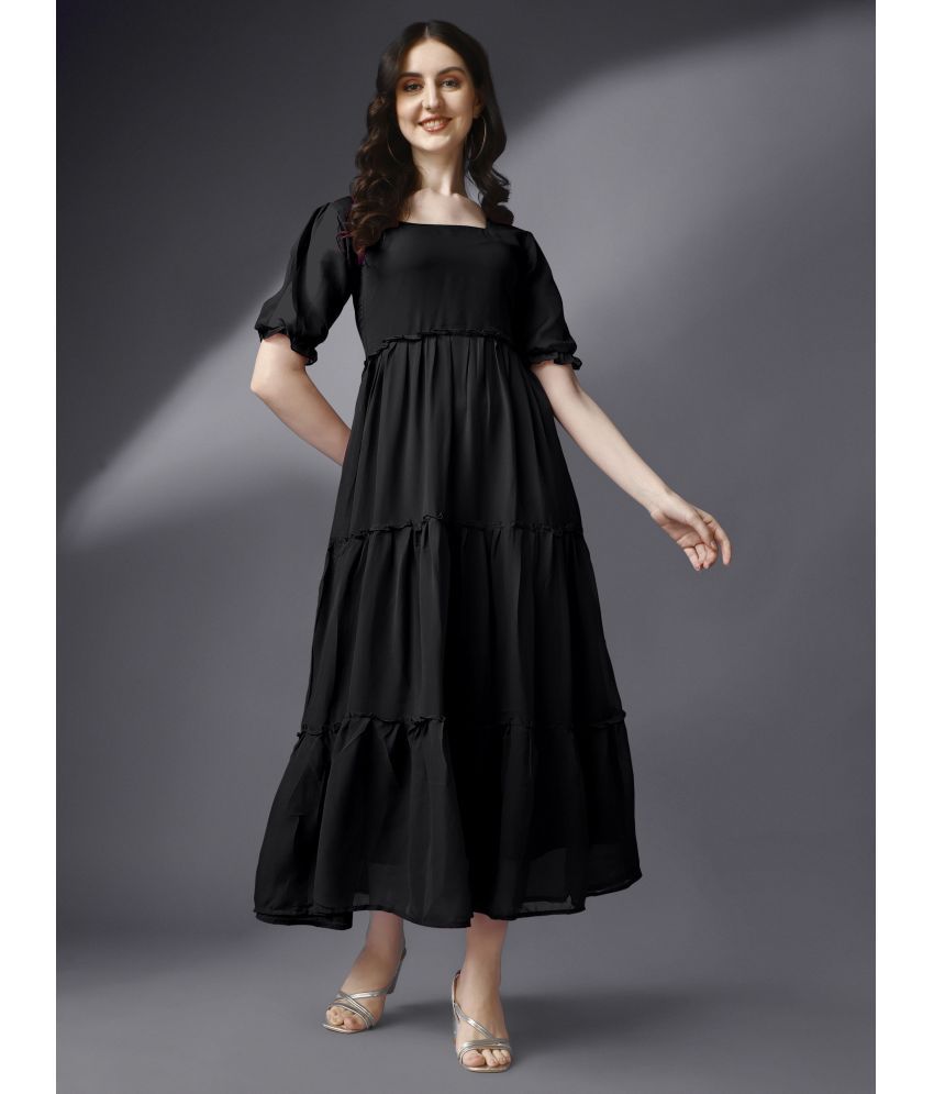     			JASH CREATION Georgette Solid Full Length Women's Fit & Flare Dress - Black ( Pack of 1 )