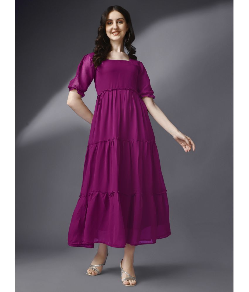     			JASH CREATION Georgette Solid Full Length Women's Fit & Flare Dress - Purple ( Pack of 1 )