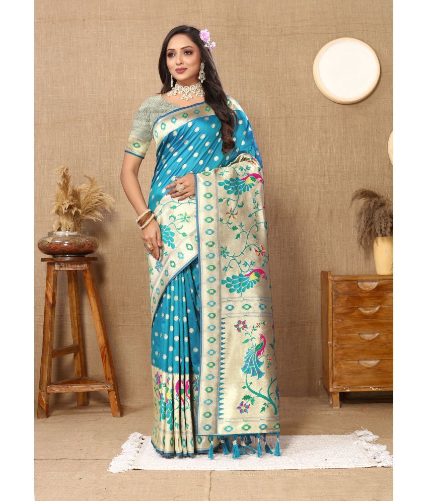     			OFLINE SELCTION Silk Blend Self Design Saree With Blouse Piece - SkyBlue ( Pack of 1 )